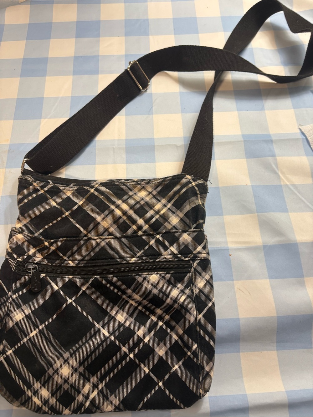Black Plaid Crossbody Shoulder Bag -by 31!Mid Size 10”x 12”Multiple pockets